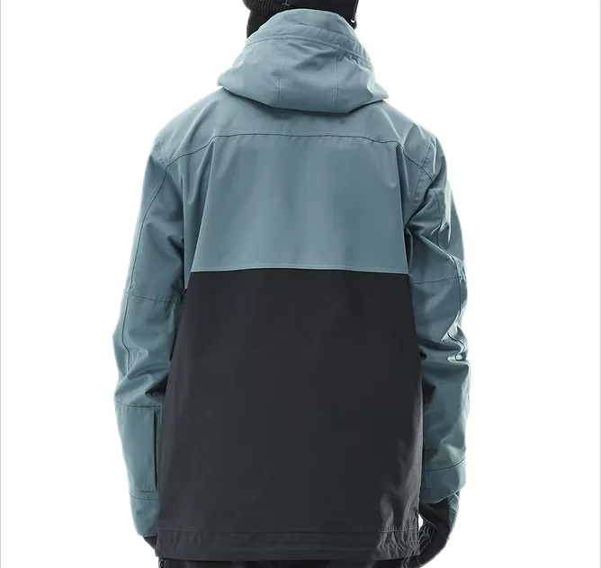 Unisex Snowboard Jacket — Light Blue & Black — Light Blue & Black, back view
