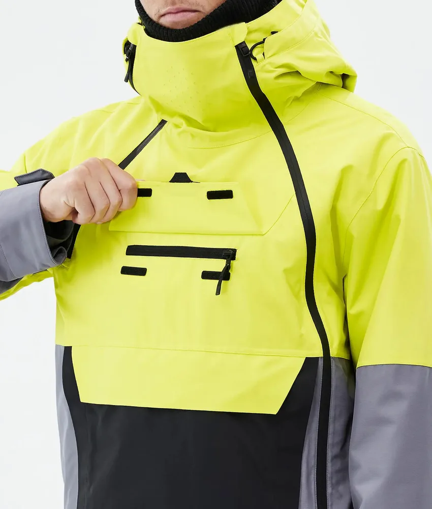 Unisex Snowboard Jacket — Light Yellow — Light Yellow, chest pocket detail