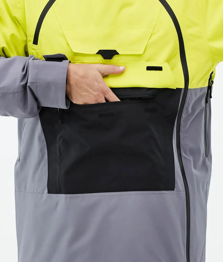 Unisex Snowboard Jacket — Light Yellow — Light Yellow, kangaroo pocket detail