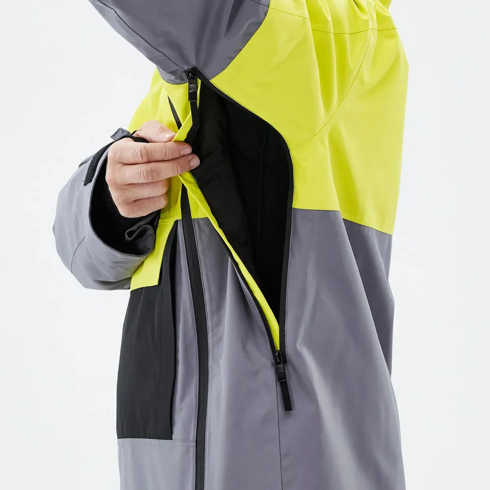 Unisex Snowboard Jacket — Light Yellow — Light Yellow, side zip detail