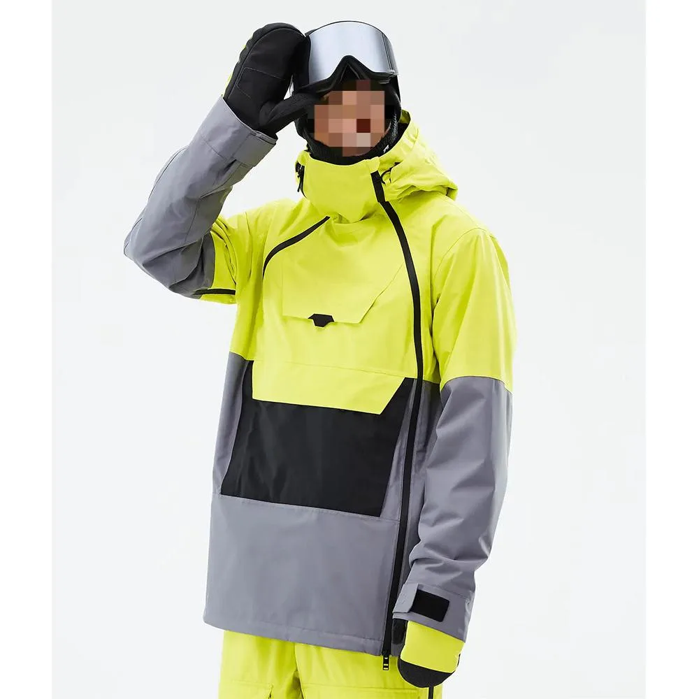 Unisex Snowboard Jacket — Light Yellow — Light Yellow, worn view with goggles
