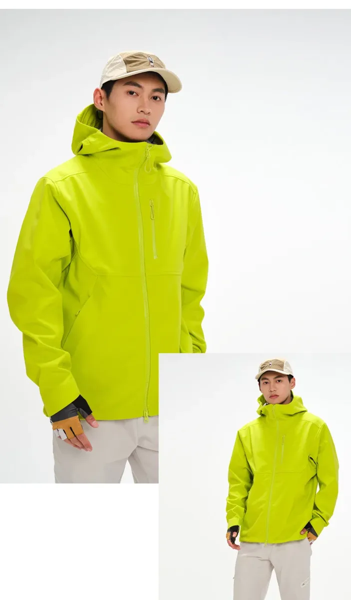 Unisex Softshell Hiking Jacket — Fluorescent Green, worn