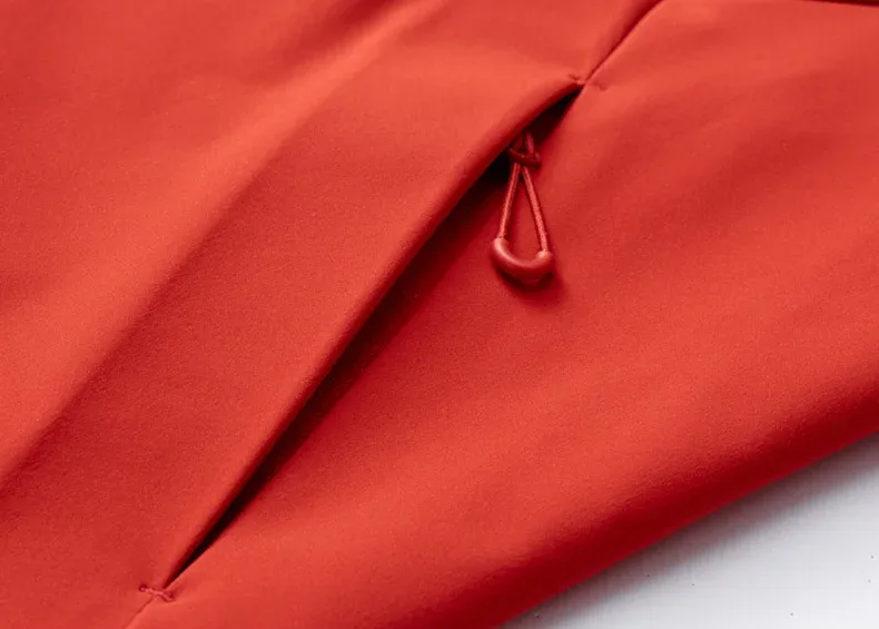 Unisex Softshell Hiking Jacket — Flame Red, fabric detail
