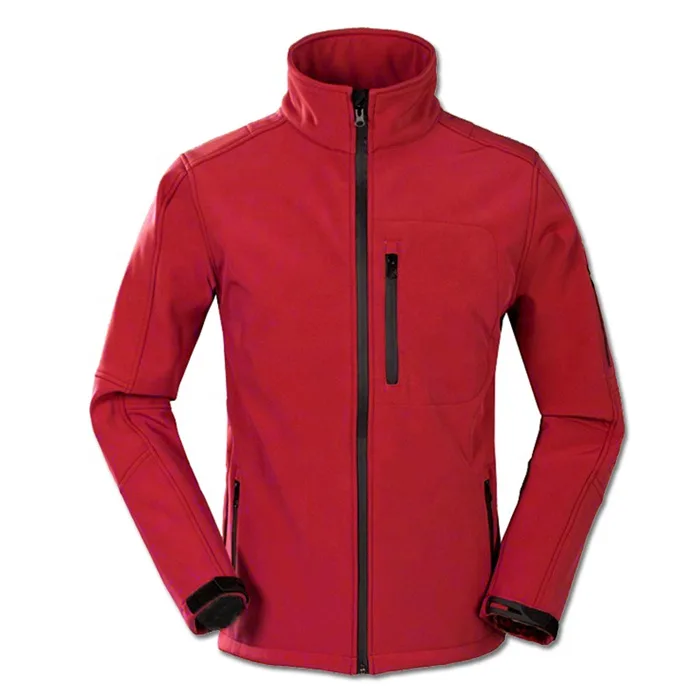 Unisex Softshell Jacket — Black, Blue & Red — Red, front view