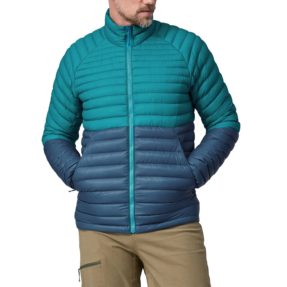 Unisex Stand-Collar Padded Jacket — 2 Colourways — Blue-Green Two-Tone, front view on model