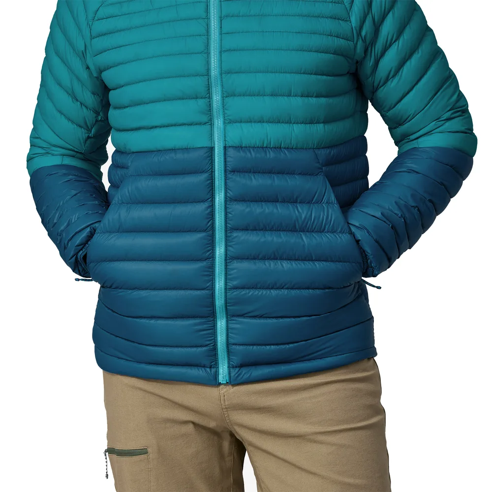 Unisex Stand-Collar Padded Jacket — 2 Colourways — Blue-Green Two-Tone, front view, hands in pockets