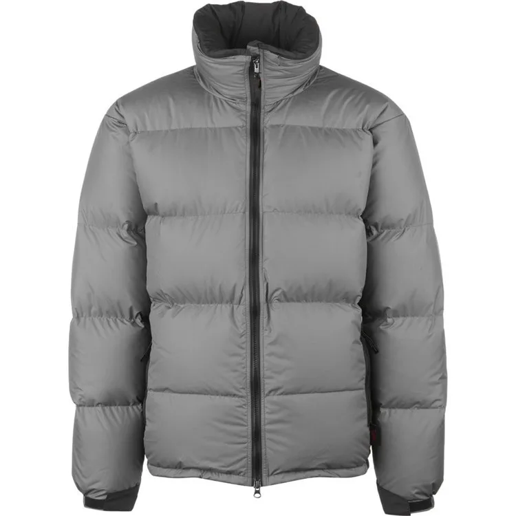 Unisex Stand-Collar Puffer Jacket — Grey & Khaki — Grey, front view