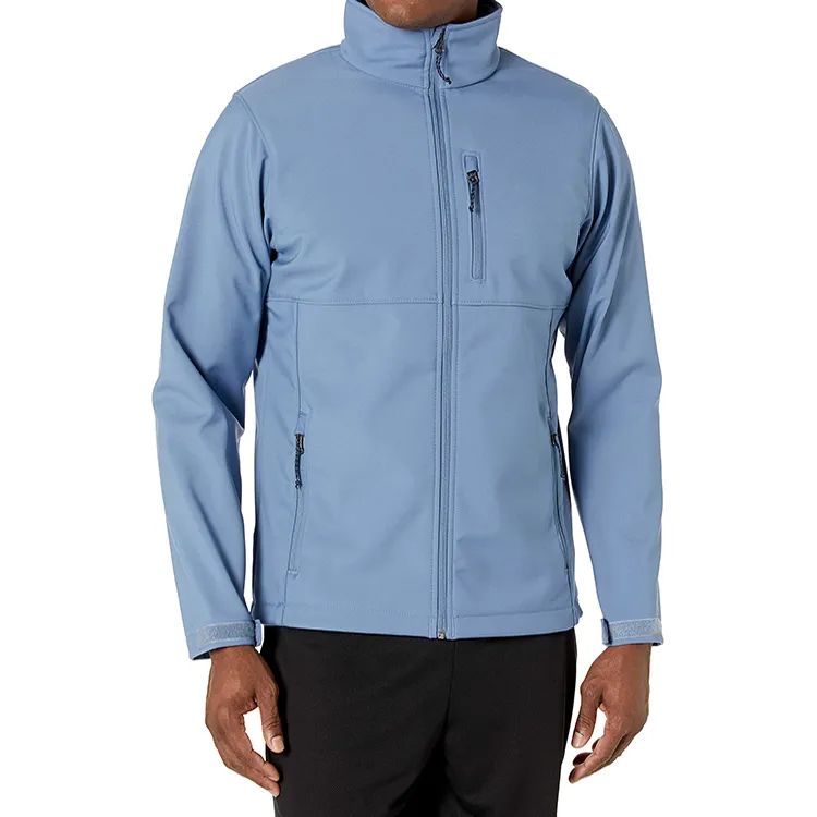 Unisex Stand-Collar Softshell Jacket — Sky Blue & Rust Orange — Sky Blue, front view