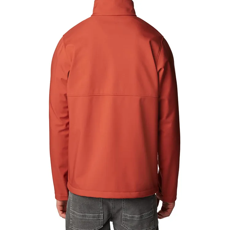 Unisex Stand-Collar Softshell Jacket — Sky Blue & Rust Orange — Rust Orange, back view