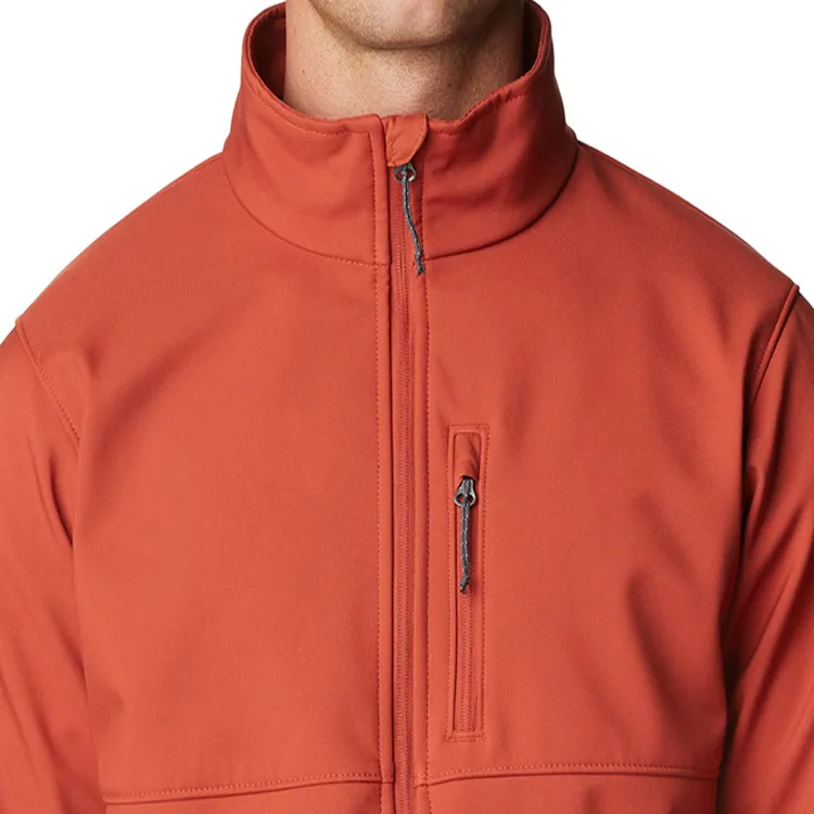 Unisex Stand-Collar Softshell Jacket — Sky Blue & Rust Orange — Rust Orange, front close-up