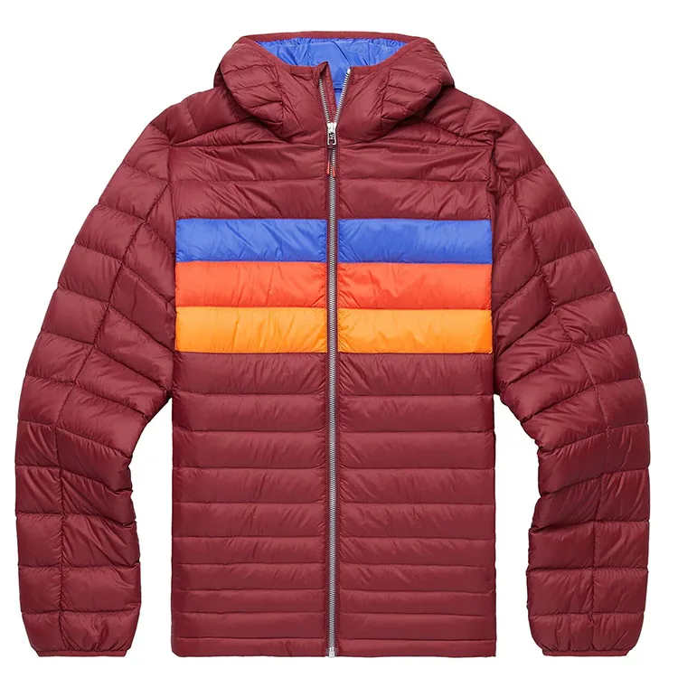 Unisex Striped Puffer Jacket — 3 Colourways — Burgundy Stripe, front view