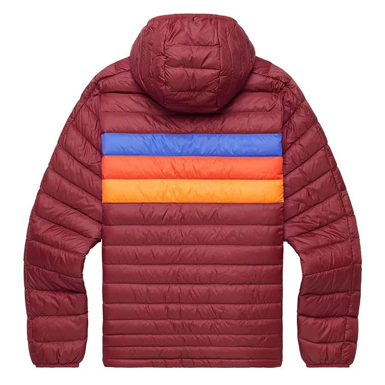 Unisex Striped Puffer Jacket — 3 Colourways — Burgundy Stripe, back view
