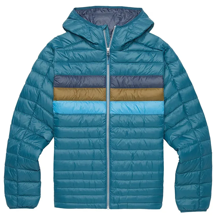 Unisex Striped Puffer Jacket — 3 Colourways — Blue-Green Stripe, front view