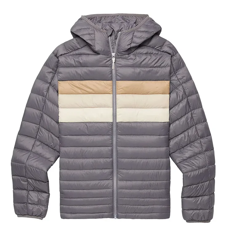Unisex Striped Puffer Jacket — 3 Colourways — Grey Stripe, front view