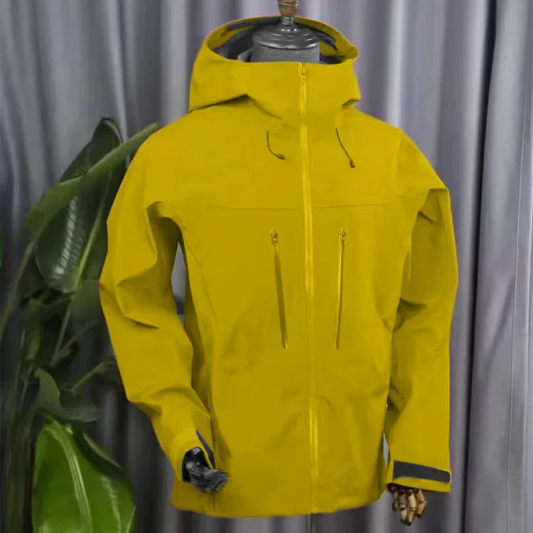 Unisex Trilaminate Hardshell Jacket — 7 Colourways — Mustard, front view on stand