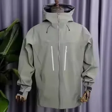 Unisex Trilaminate Hardshell Jacket — 7 Colourways — Light Grey, front view on stand