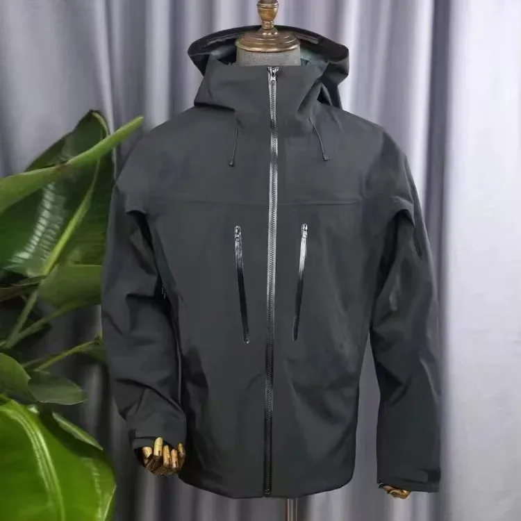 Unisex Trilaminate Hardshell Jacket — 7 Colourways — Black, front view on stand