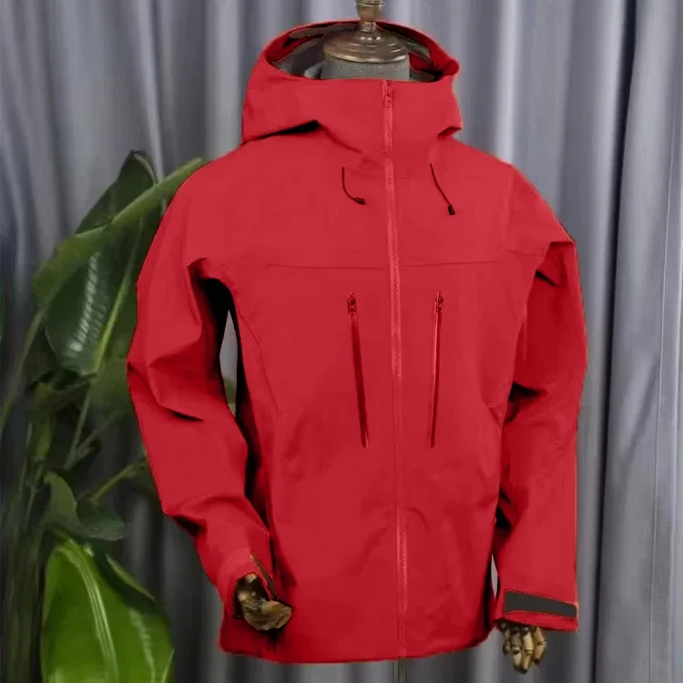 Unisex Trilaminate Hardshell Jacket — 7 Colourways — Red, front view on stand