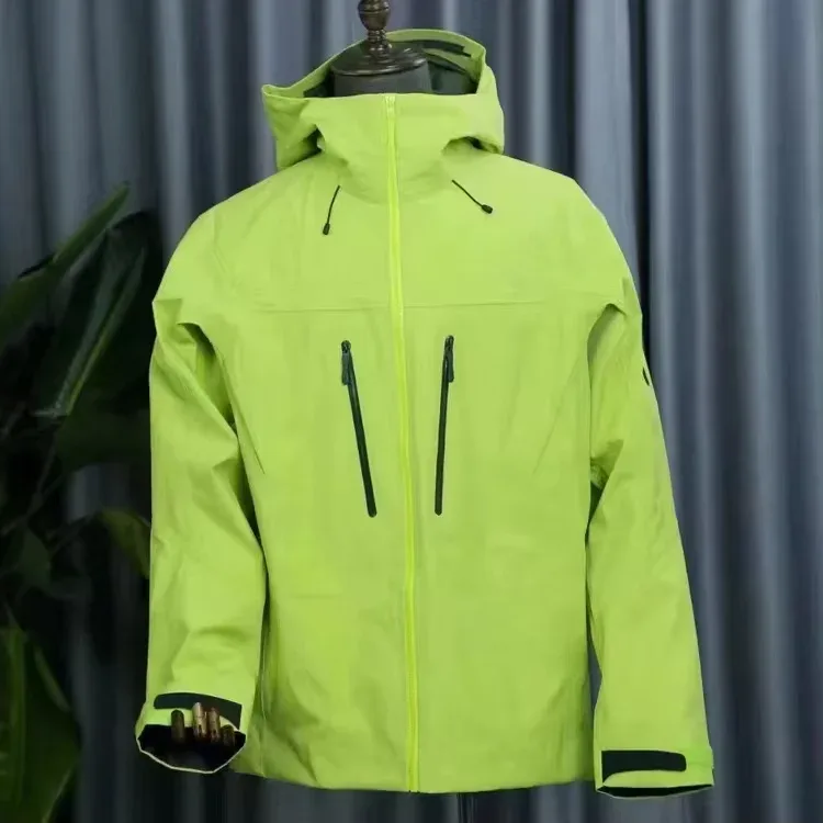 Unisex Trilaminate Hardshell Jacket — 7 Colourways — Lime Green, front view on stand