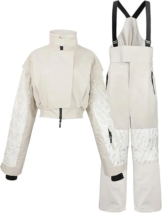 Unisex Two-Piece Ski Set with Bib Pants — 4 Colourways — White, jacket and bib pants set