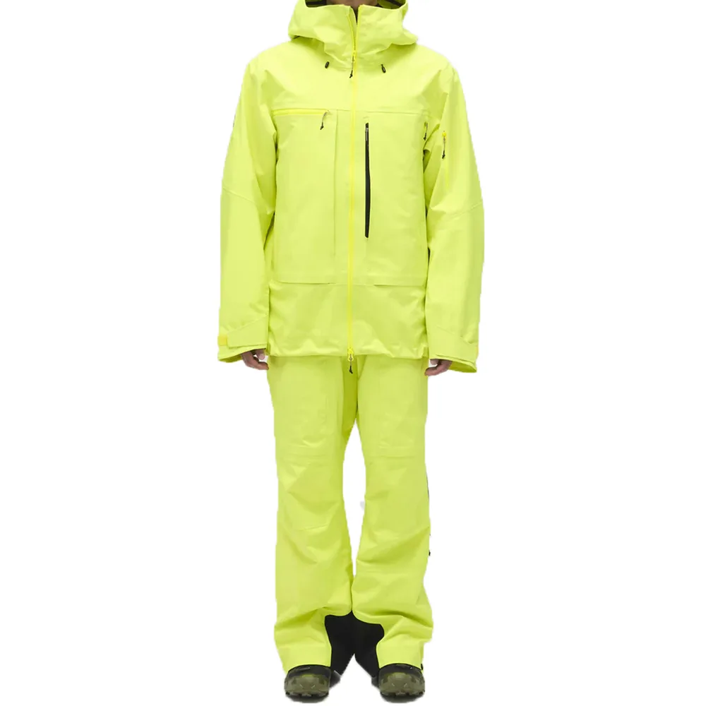 Unisex Two-Piece Ski Suit — Neon Yellow — Neon Yellow — jacket and bib, front view