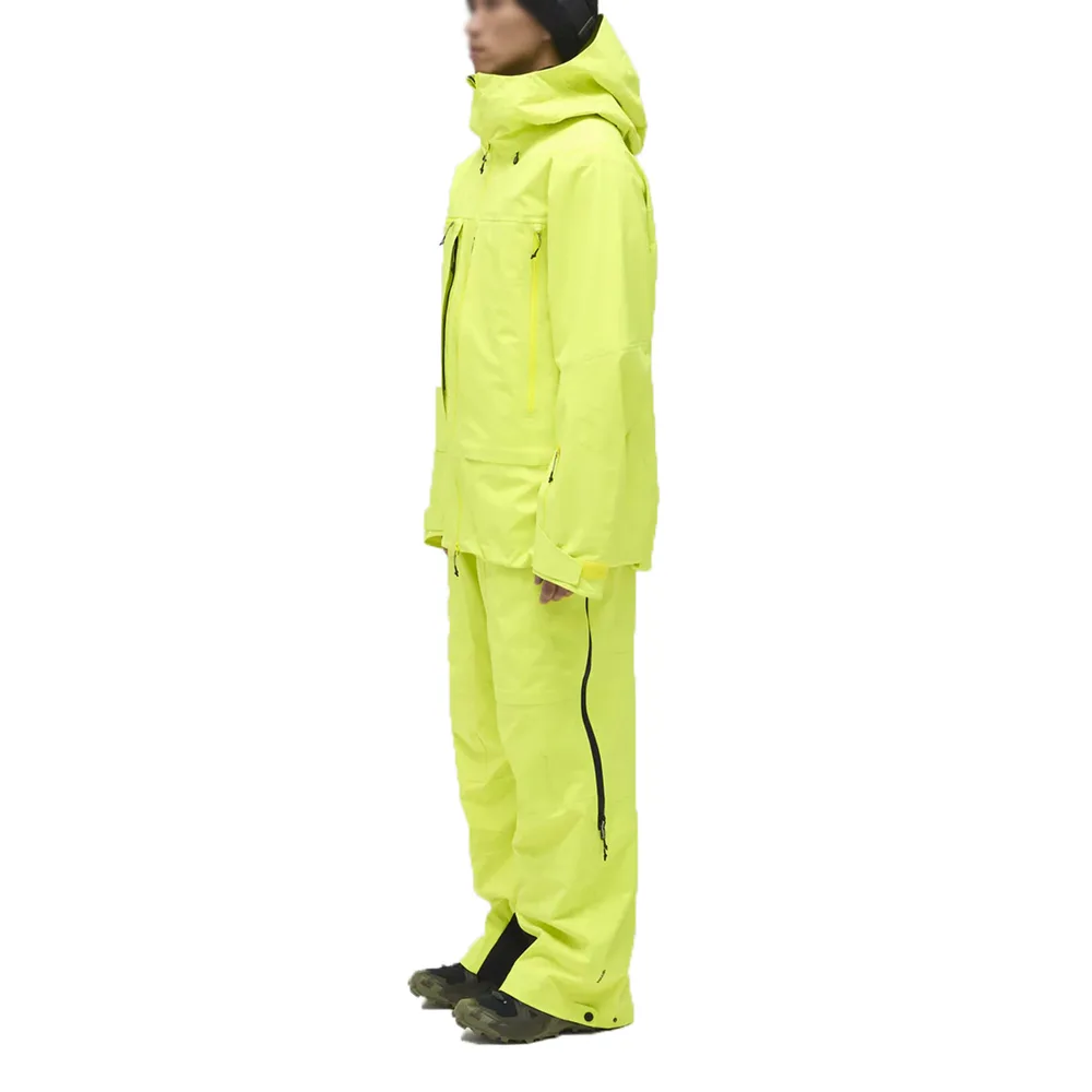 Unisex Two-Piece Ski Suit — Neon Yellow — Neon Yellow — jacket and bib, side view