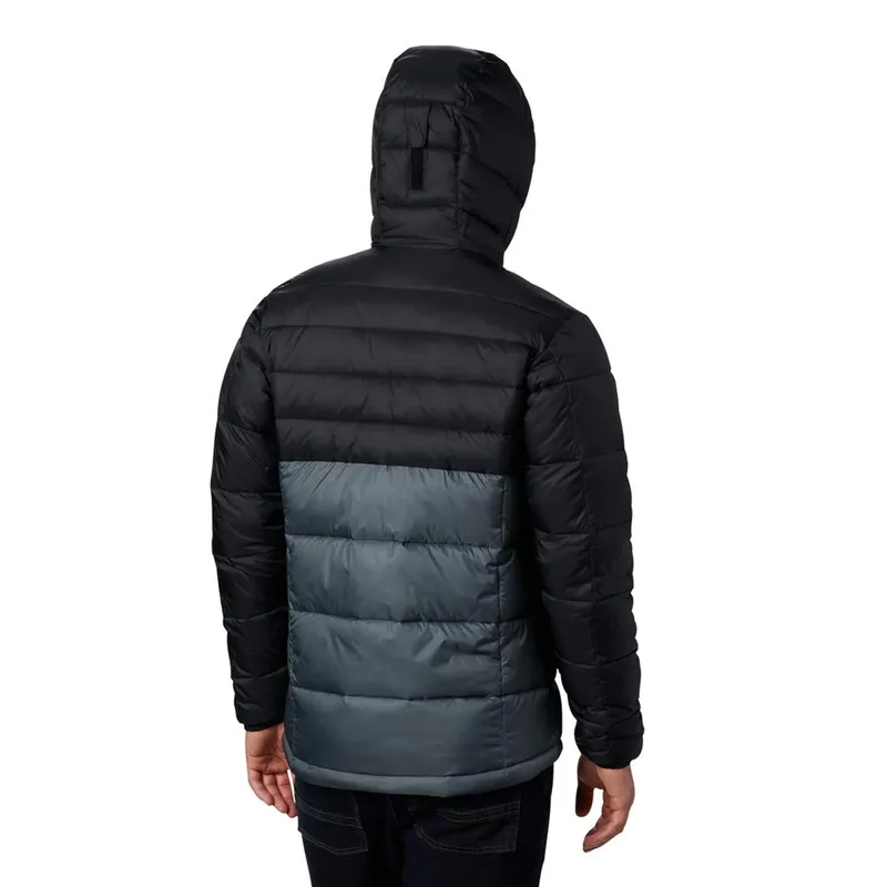 Unisex Two-Tone Hooded Puffer Jacket — 5 Colourways — Black & Slate, worn back view