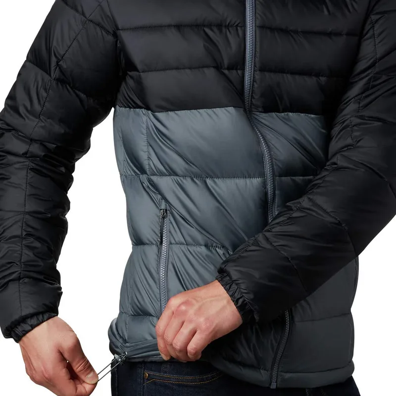 Unisex Two-Tone Hooded Puffer Jacket — 5 Colourways — Black & Slate, hem drawcord detail