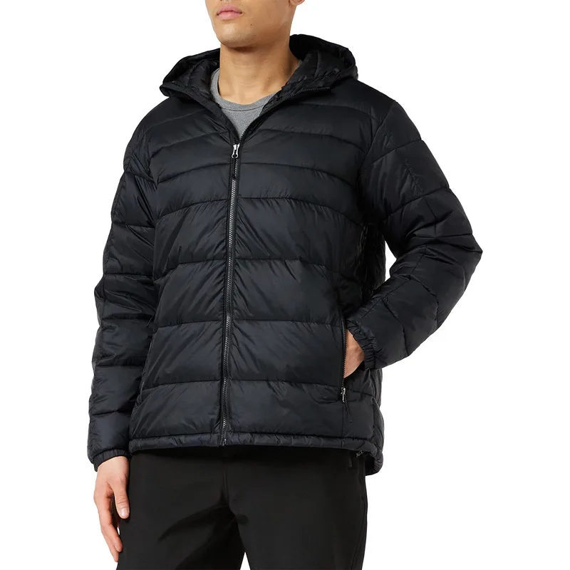 Unisex Two-Tone Hooded Puffer Jacket — 5 Colourways — Black, worn front view