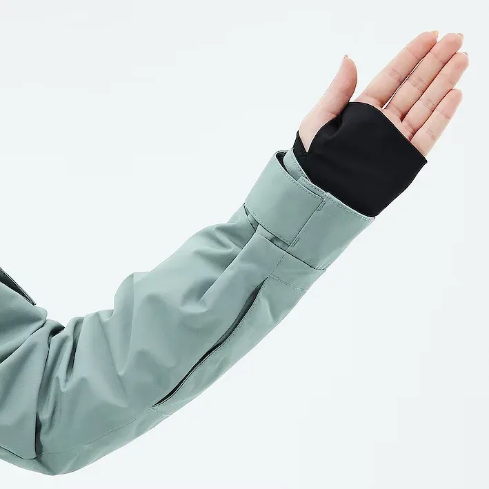 Women's Anorak Ski Jacket — 4 Colourways — Sage, wrist gaiter detail