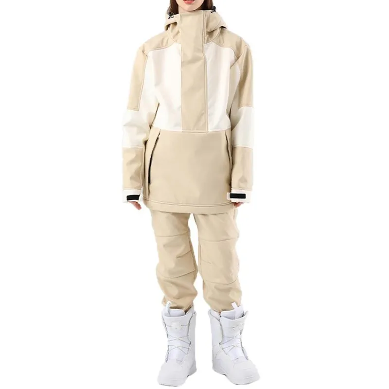 Women's Anorak Ski Set — Pink — 8 Colourways — Beige & Cream, worn front view