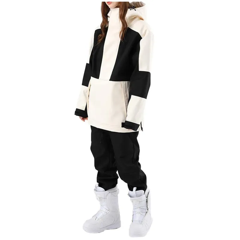 Women's Anorak Ski Set — Pink — 8 Colourways — Black & Cream, worn front view
