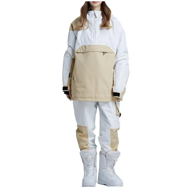 Women's Anorak Ski Set — Pink — 8 Colourways — Silver & White, worn front view