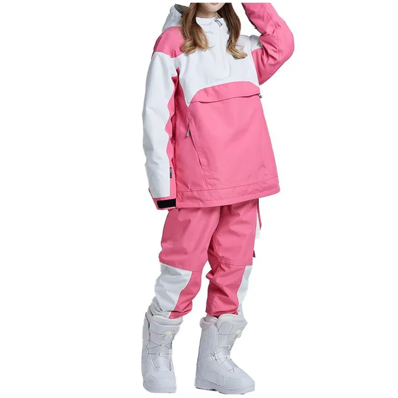 Women's Anorak Ski Set — Pink — 8 Colourways — Deep Pink & White, worn front view