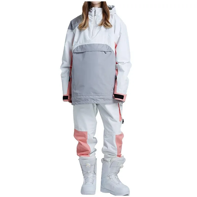 Women's Anorak Ski Set — Pink — 8 Colourways — Light Blue & White, worn front view