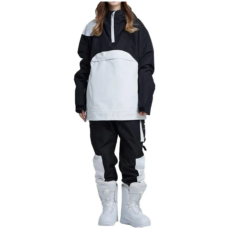 Women's Anorak Ski Set — Pink — 8 Colourways — Black & White, worn front view
