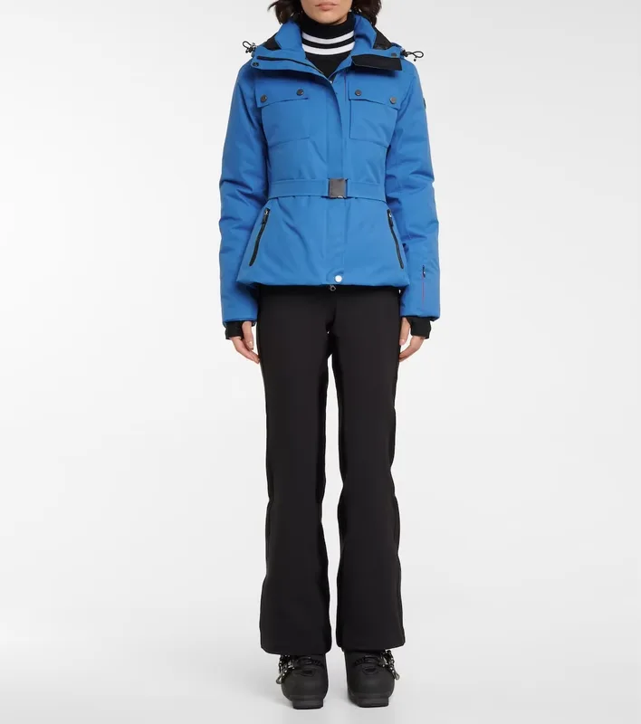 Women's Belted Softshell Jacket — Blue — Blue, worn front view