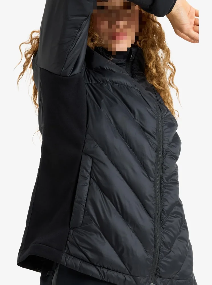 Women’s Chevron Quilted Jacket — Black — Black, side view, worn