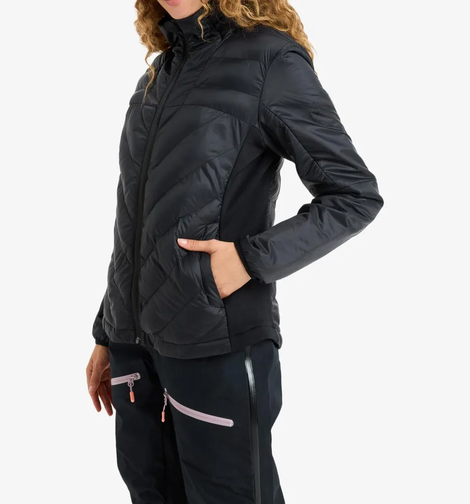 Women’s Chevron Quilted Jacket — Black — Black, side view with pocket, worn
