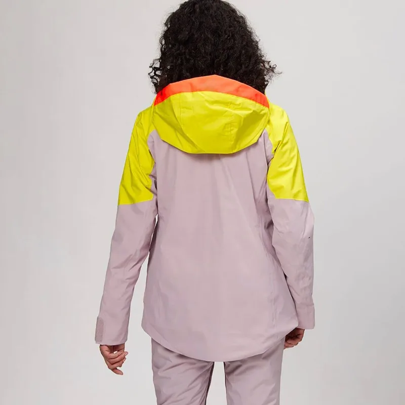 Women's Colour-Block Ski Jacket — 5 Colourways — Lilac & Yellow, worn back view