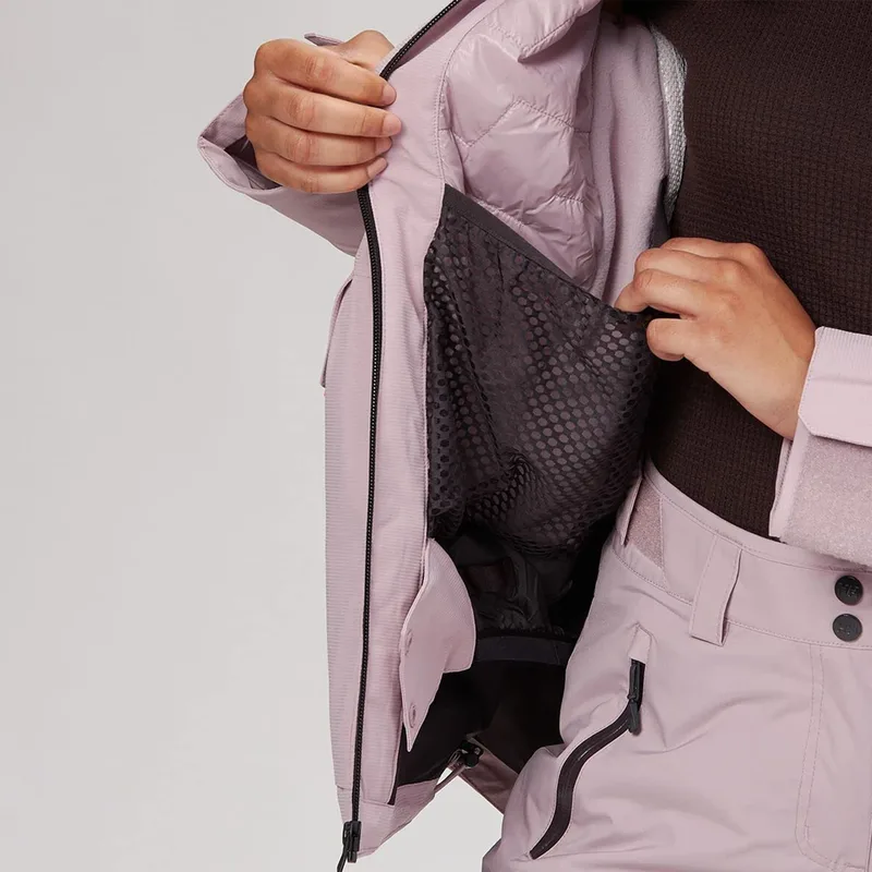 Women's Colour-Block Ski Jacket — 5 Colourways — Lilac & Yellow, inner mesh pocket detail