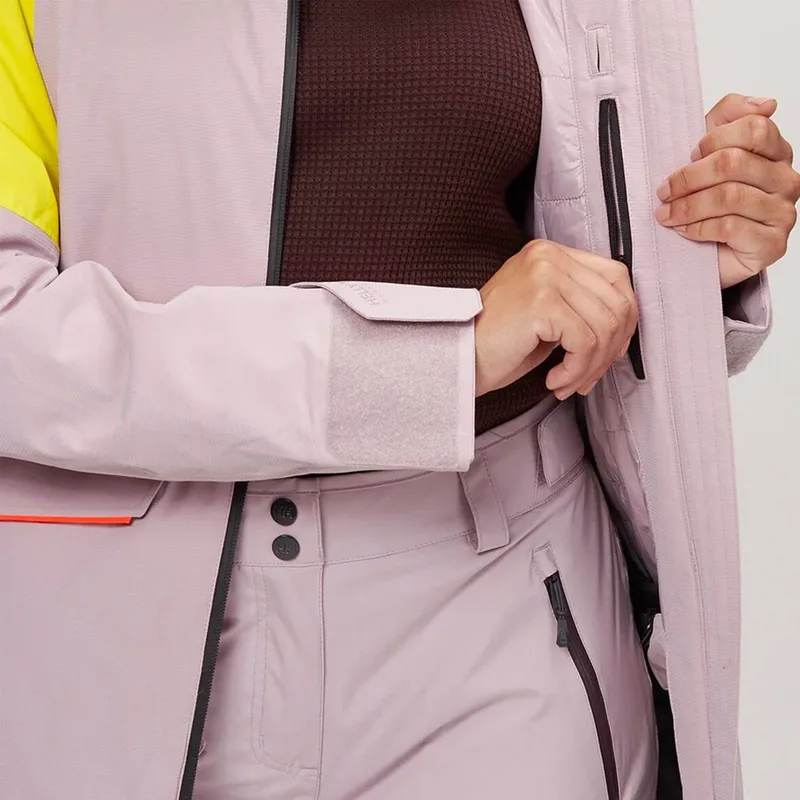Women's Colour-Block Ski Jacket — 5 Colourways — Lilac & Yellow, cuff and waist detail