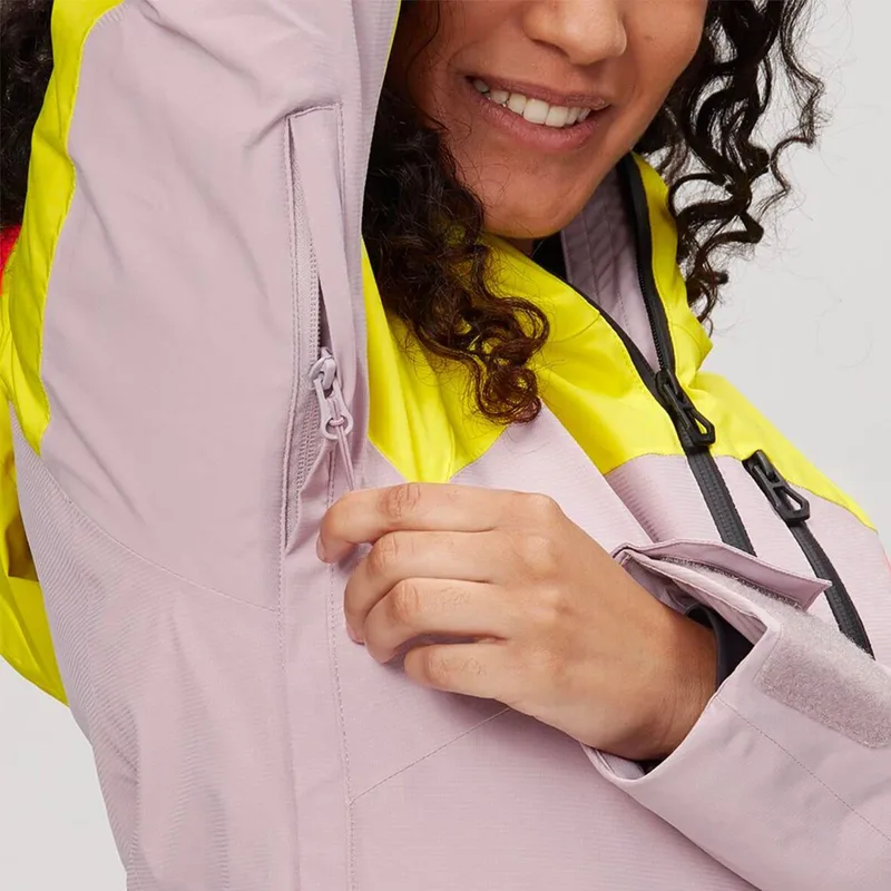 Women's Colour-Block Ski Jacket — 5 Colourways — Lilac & Yellow, underarm vent detail