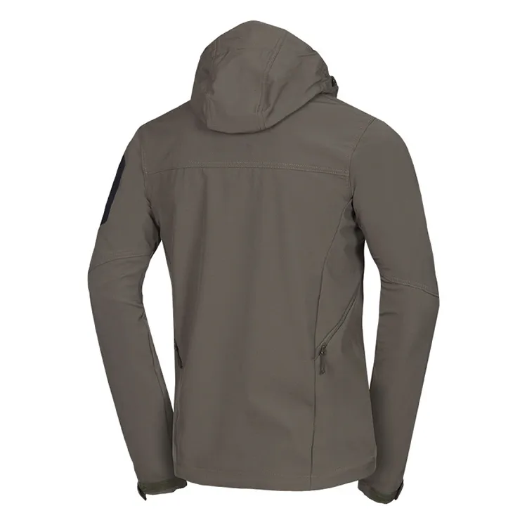 Women’s Detachable-Hood Softshell Jacket — Khaki — Khaki, back view with hood