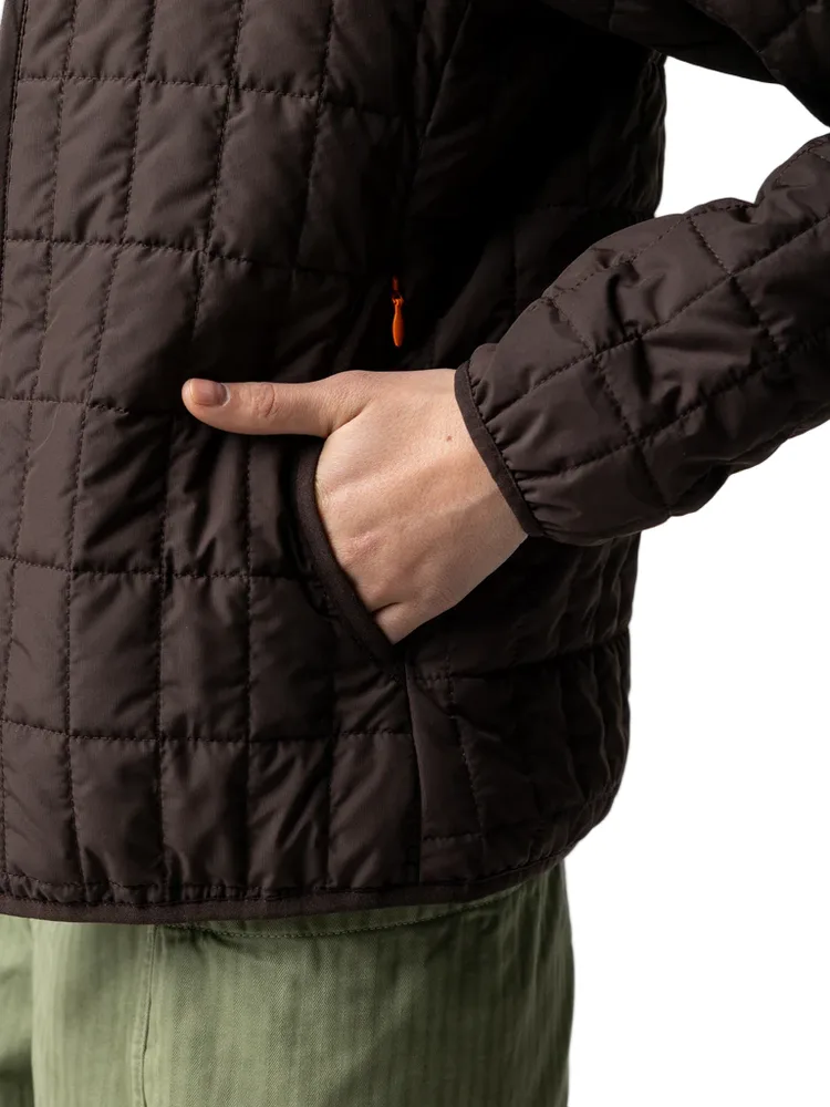 Women’s Down Jacket — Blue, Black & Brown — Brown, pocket detail