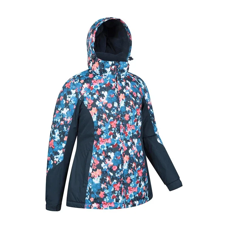 Women’s Floral Print Ski Jacket — Floral Print, front view, hood down