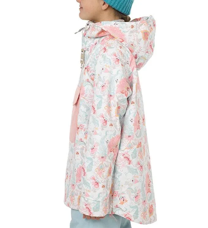 Women's Floral Pullover Ski Jacket — Pink Floral — Pink Floral Print, worn side view