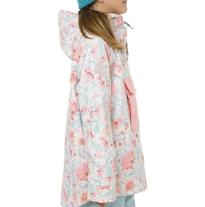 Women's Floral Pullover Ski Jacket — Pink Floral — Pink Floral Print, worn back three-quarter view