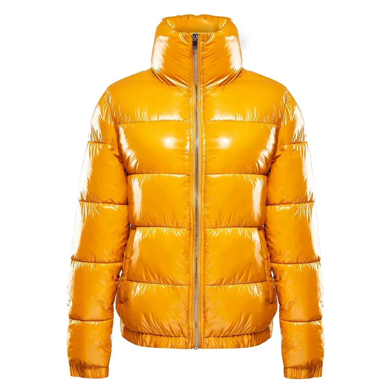 Women's Glossy Bubble Puffer Jacket — 4 Colourways — Yellow, front view