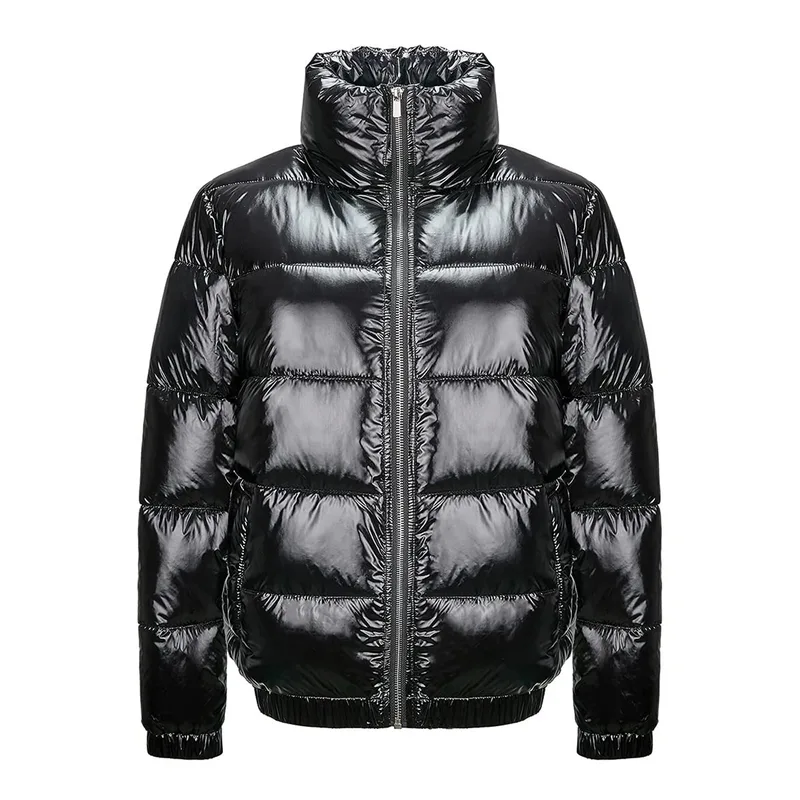 Women's Glossy Bubble Puffer Jacket — 4 Colourways — Black, front view